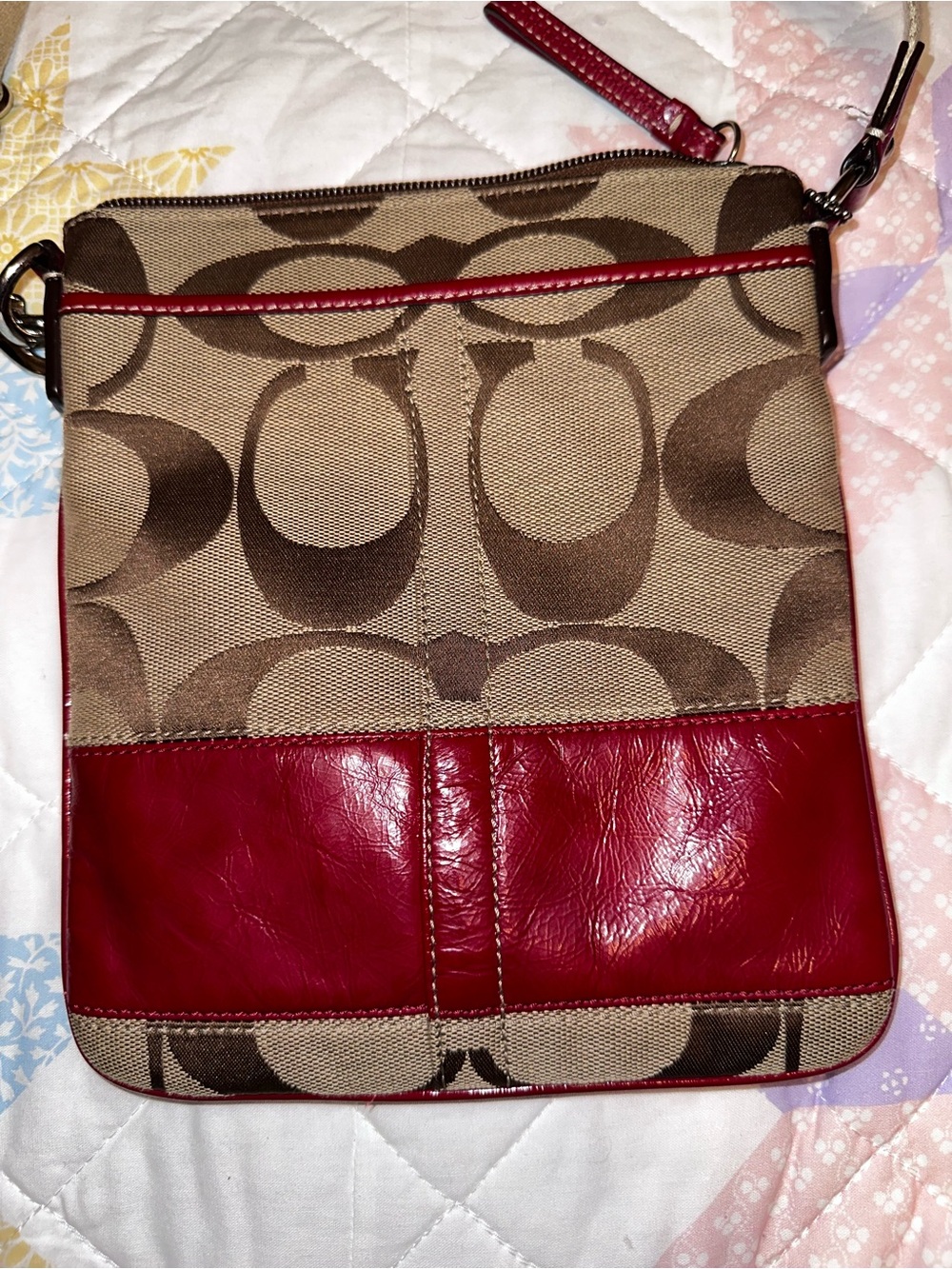 Coach Signature Crossbody Bag in Brown and Red